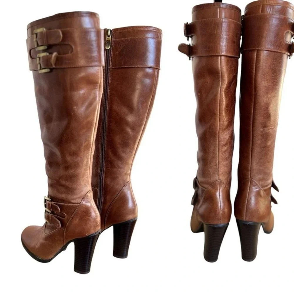 Y2K 2000'S vtg. Brown Leather‎ Buckle Knee High Ann Taylor Loft Boots size 5 1/2